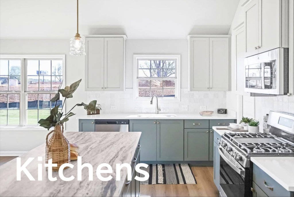 Kitchen cabinets and island