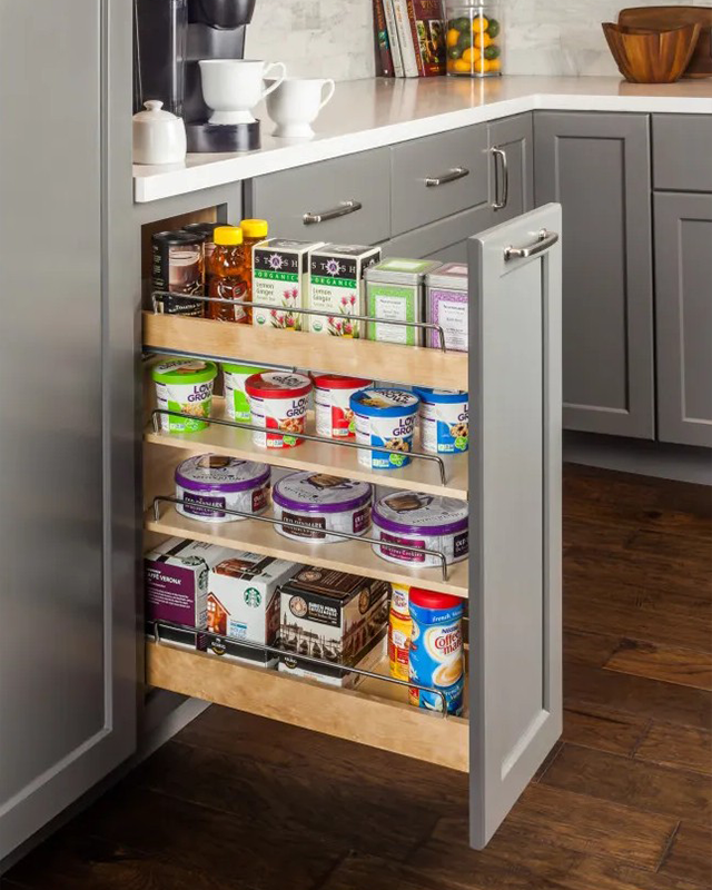 Spice rack organizer inside a cabinet
